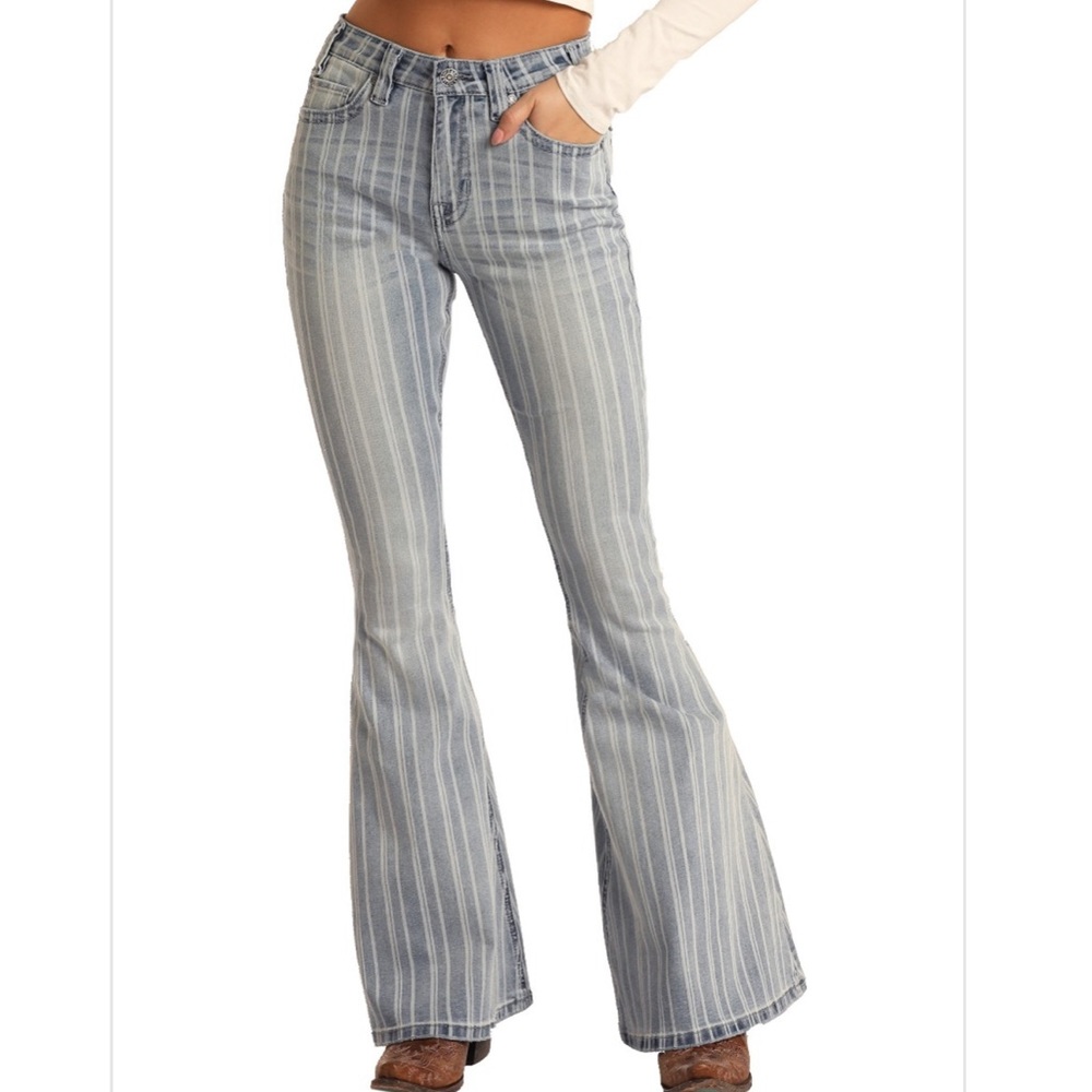 High rise extra stretch striped bell bottom jeans from Rock & Roll Cowgirl